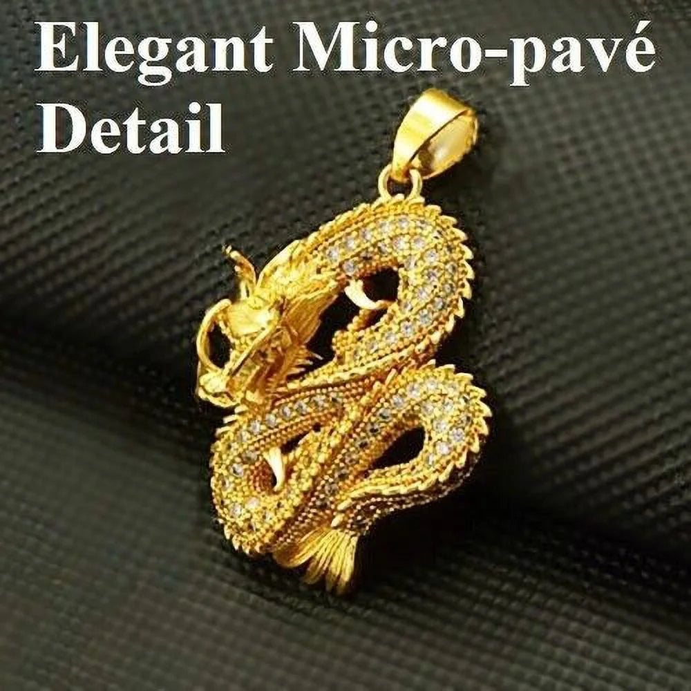 18K Gold Filled Over Silver Dragon Pendant Necklace L2221