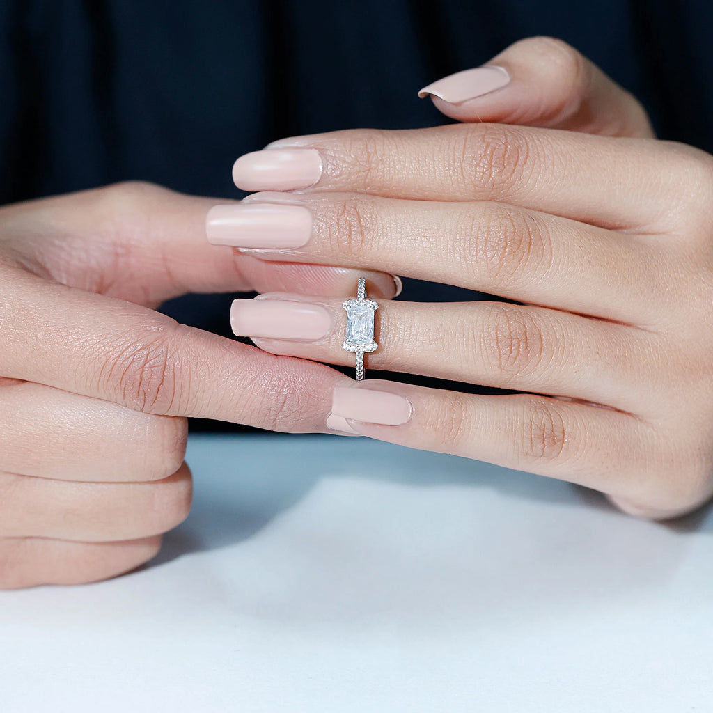 Emerald Cut Zircon Engagement Ring, 925 Sterling Silver, 5X7 mm, 2 Carat, US 4.00 H3579