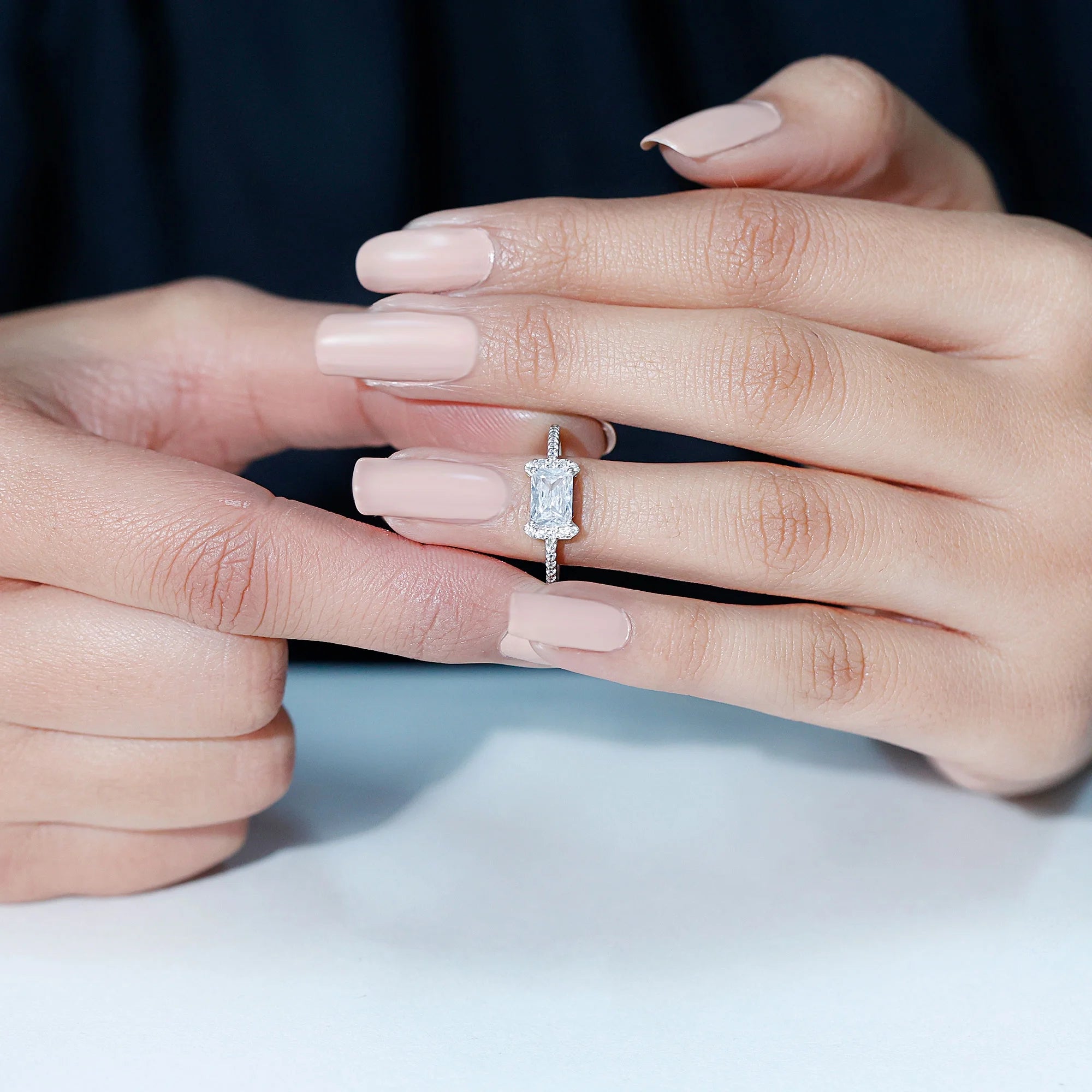 Emerald Cut Zircon Engagement Ring, 925 Sterling Silver, 5X7 mm, 2 Carat, US 4.00 H3579