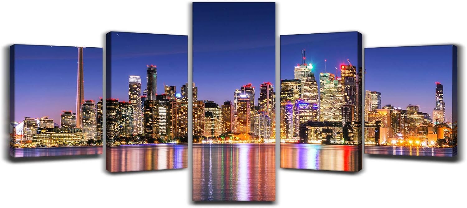 Black and White Cityscape Canvas Print Framed Wall Art 50x24inch D863