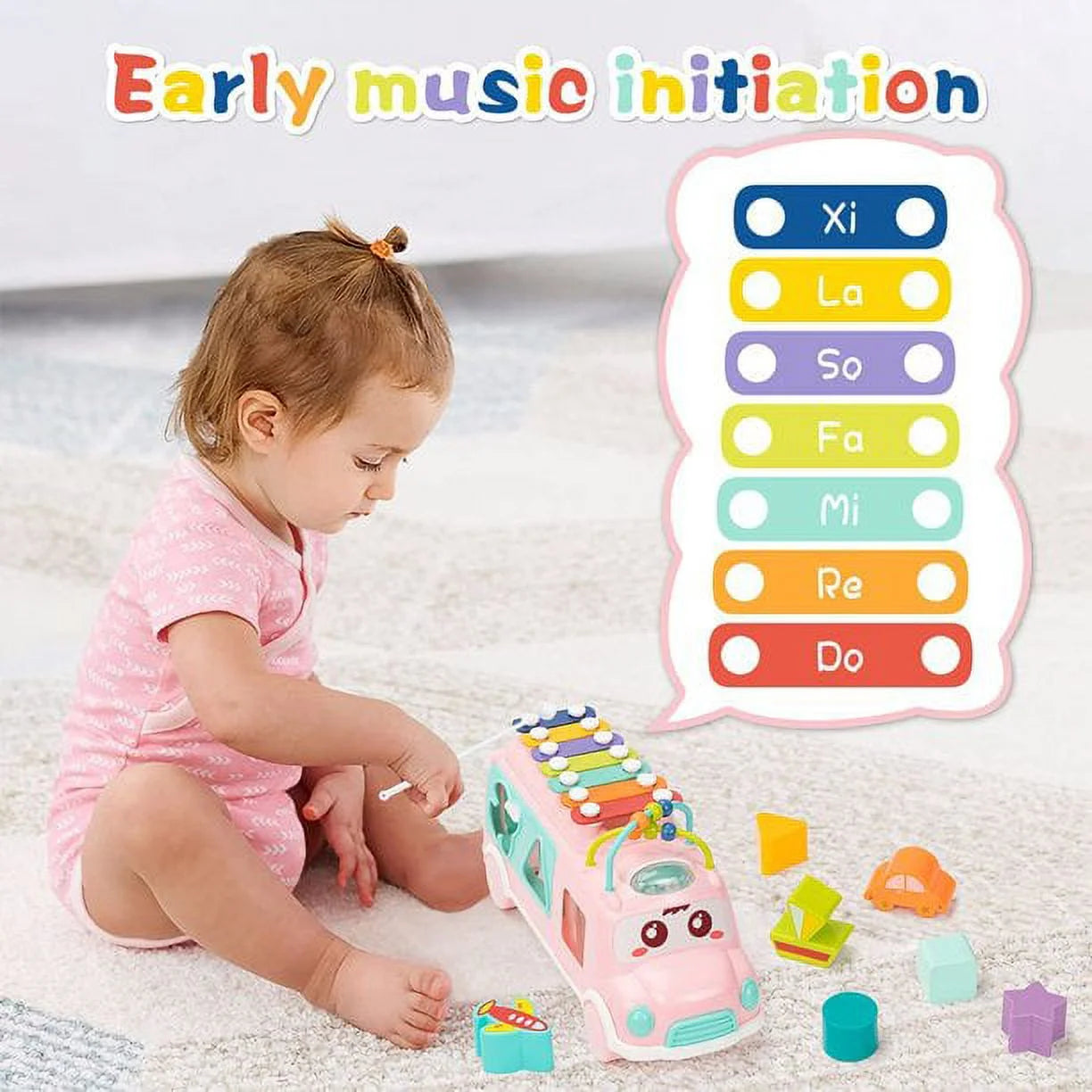 Musical Bus Xylophone Toy with Building Blocks C917