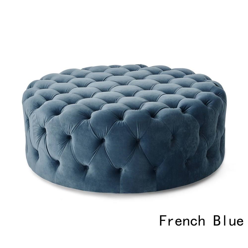 Tufted Velvet Round Ottoman with Casters U473119