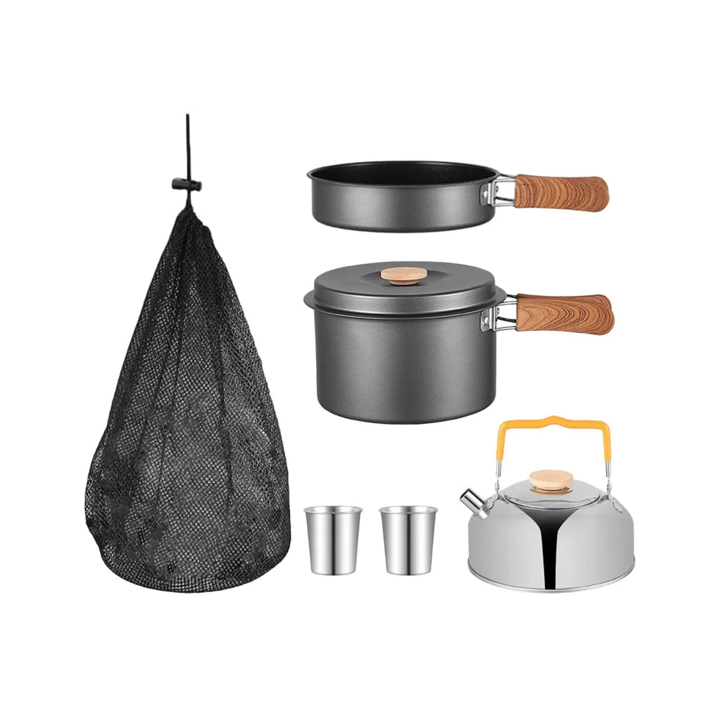 5Pcs Camping Cookware Set with Storage Bag Gray L405297