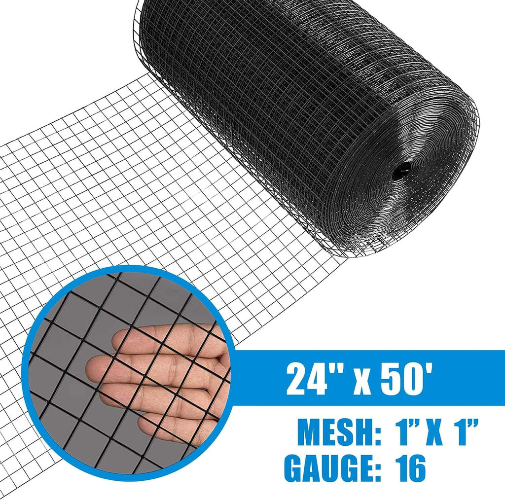 16 Gauge Black Vinyl Coated Welded Wire Mesh, 1" x 1" Mesh Size, Pack of 2 M42752