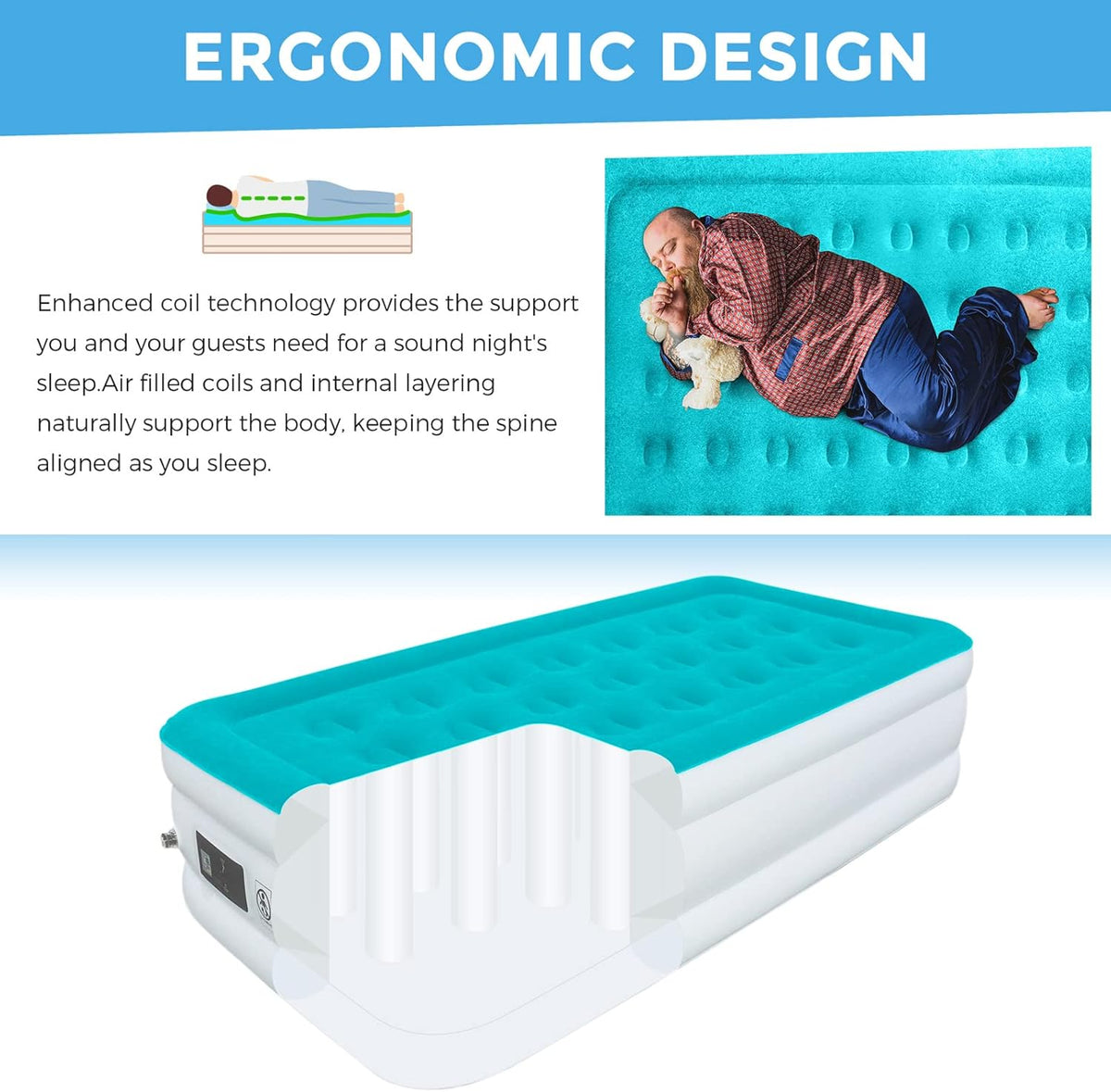 Twin Size Double-High Inflatable Air Mattress with Built in Pump R554