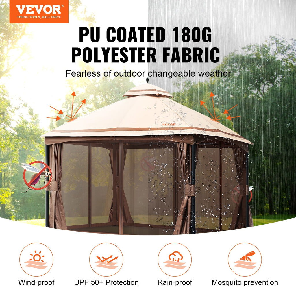 10x13ft Patio Gazebo with Mosquito Net, Metal Frame O30141