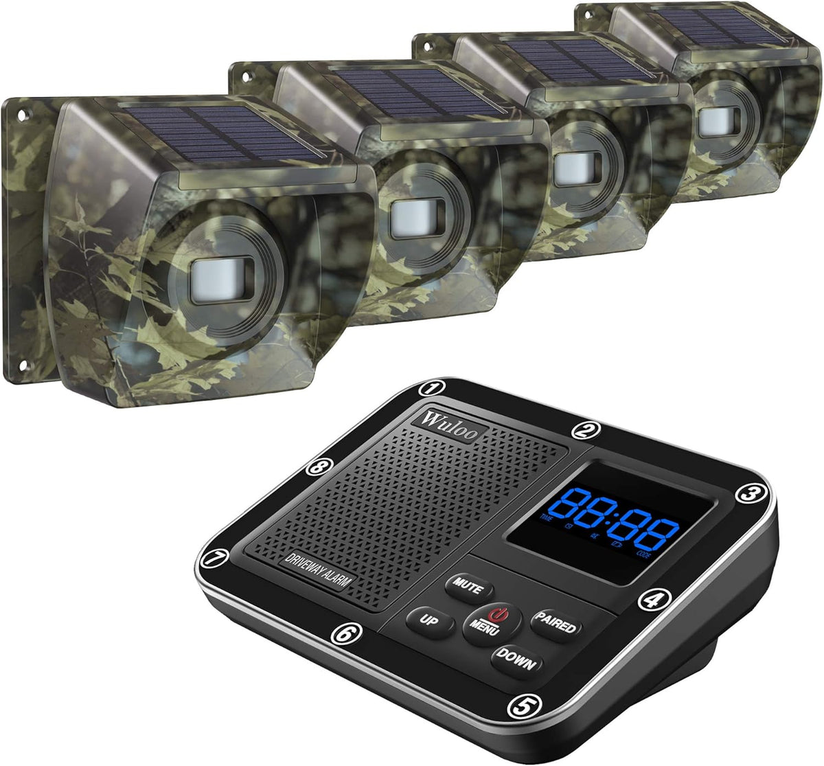 Solar Driveway Alarm Wireless Outdoor Motion Sensor Detector System with Rechargeable Battery Weatherproof Mute Mode W299008