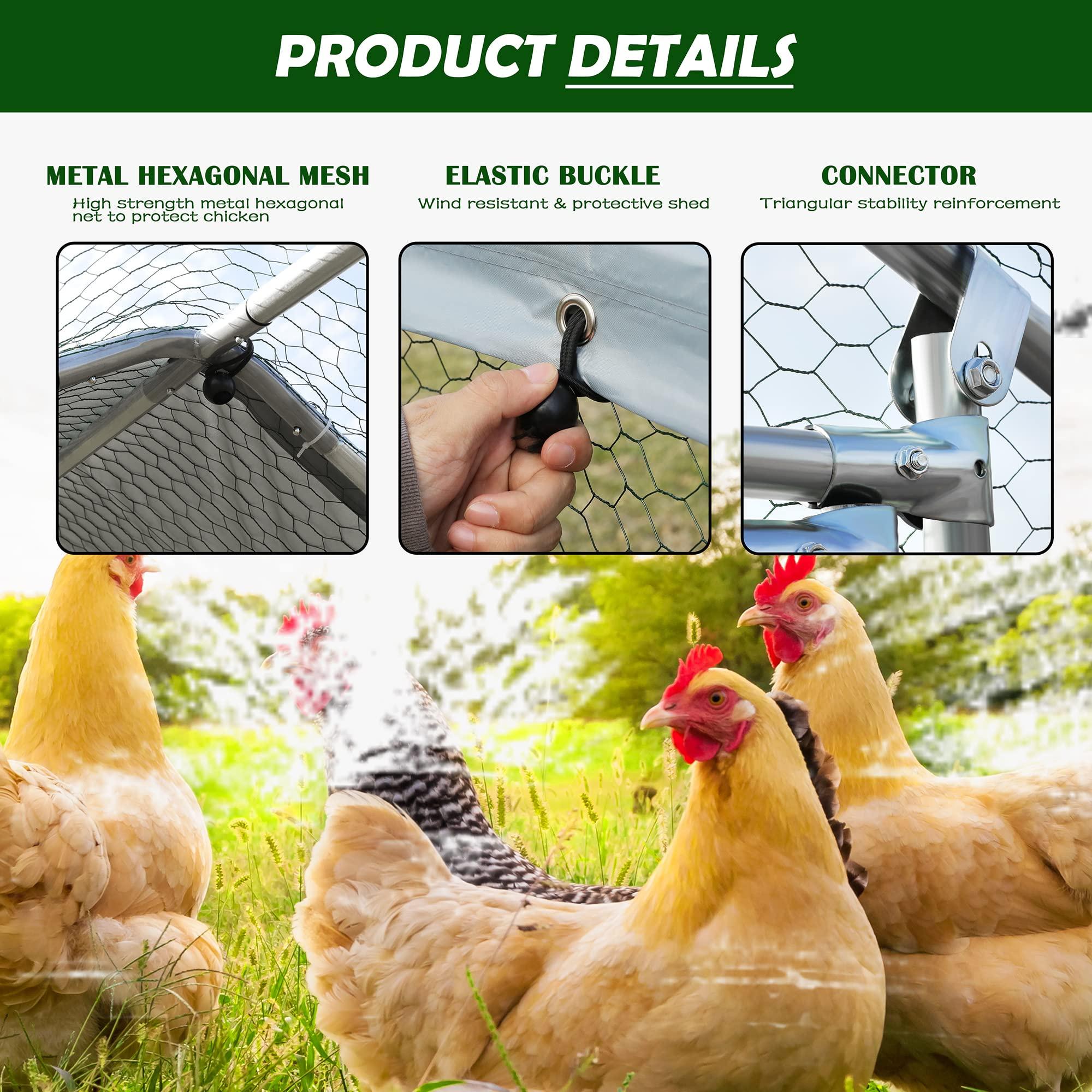 Large Metal Chicken Coop Walk-in Poultry Cage with Waterproof Cover (9.2'W x 18.7'L x 6.5'H) P91142
