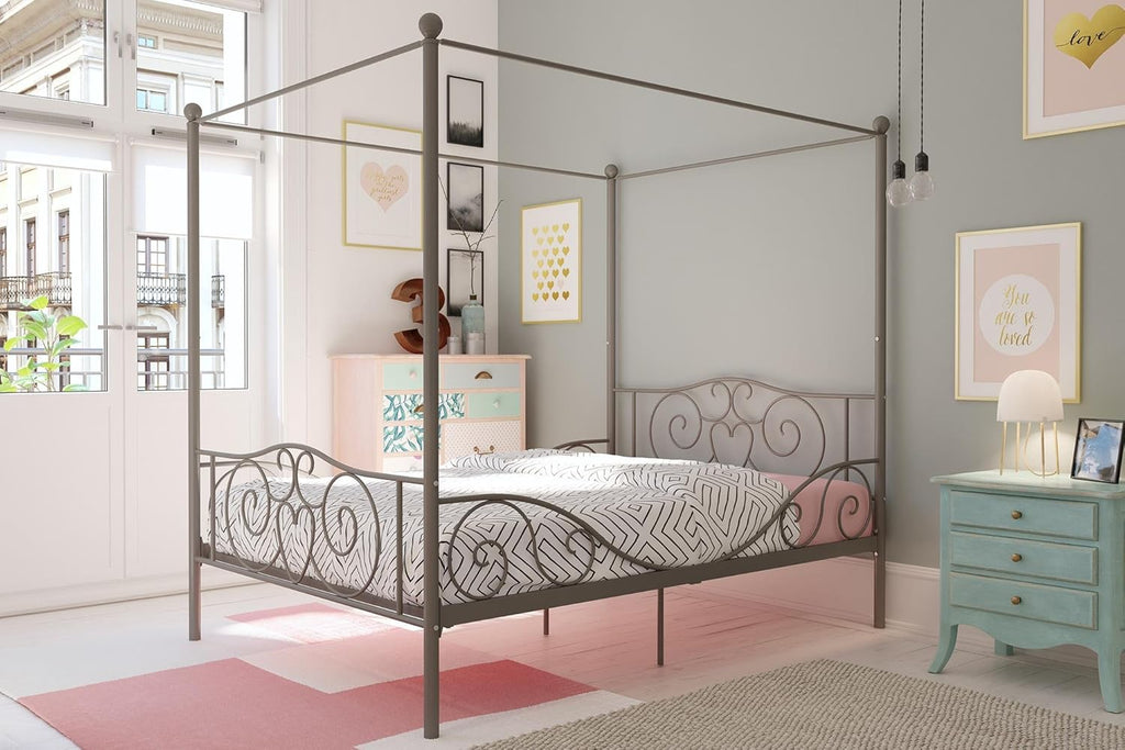 Twin Size Metal Canopy Bed with Bed Frame O9462