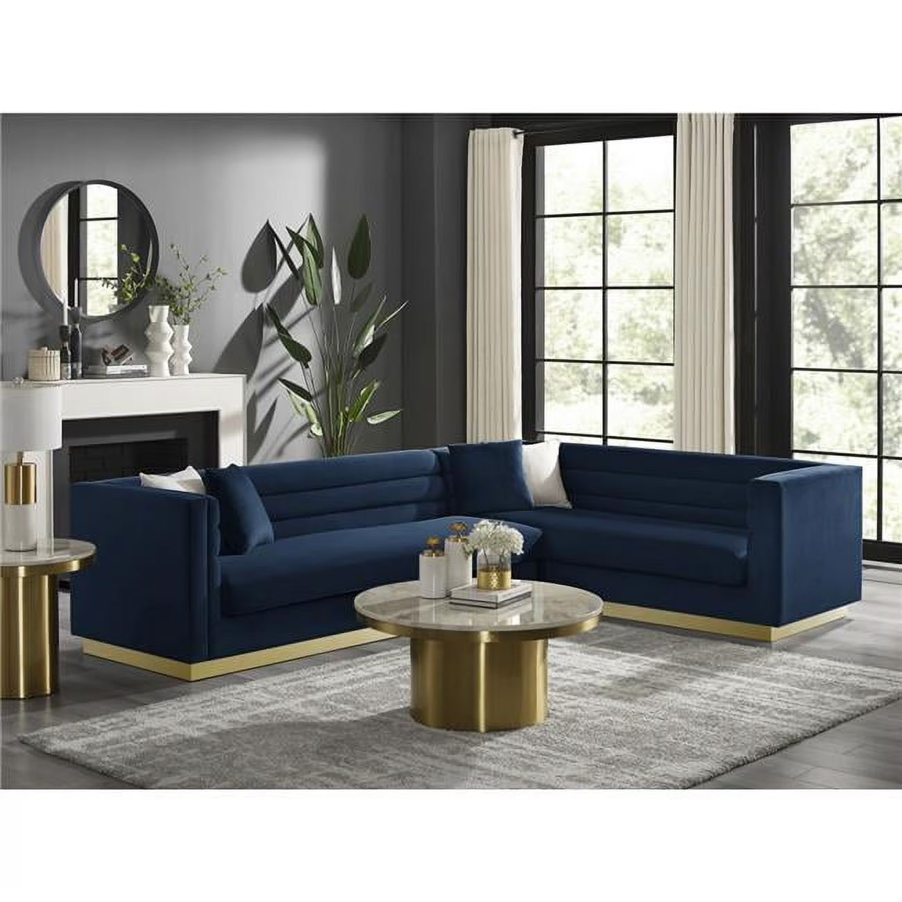 Navy Velvet Corner Sectional Sofa M507