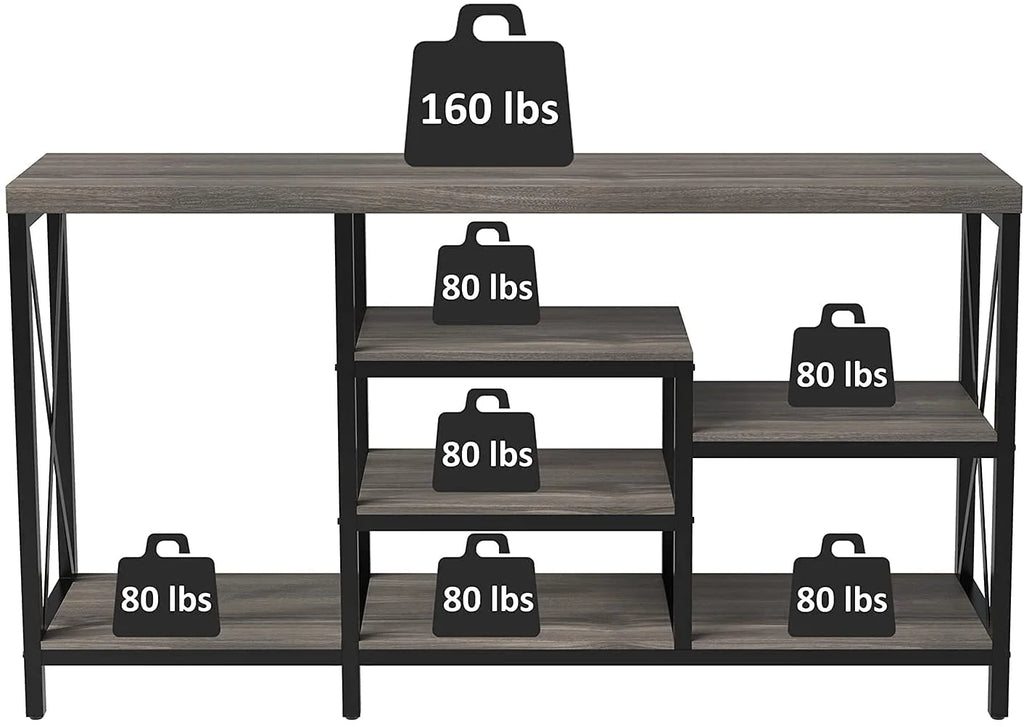 Gray 55"L Narrow Console Table with Storage Shelves W179452