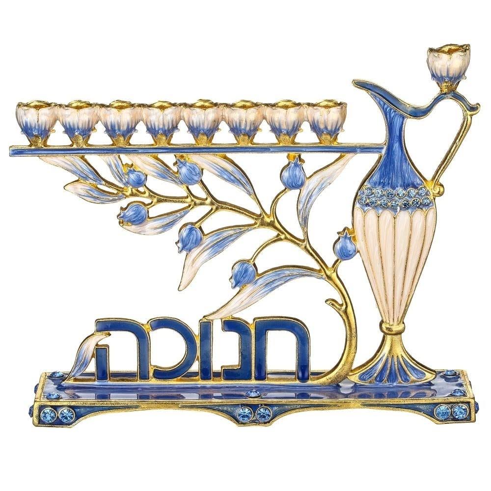 Blue Enamel Menorah Candelabra J2321