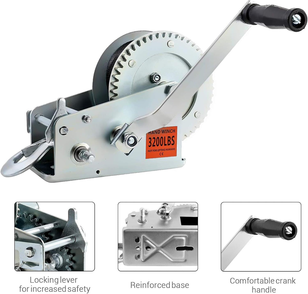 Heavy Duty Hand Winch with 26FT Strap and Hook, Pack of 2 G2577