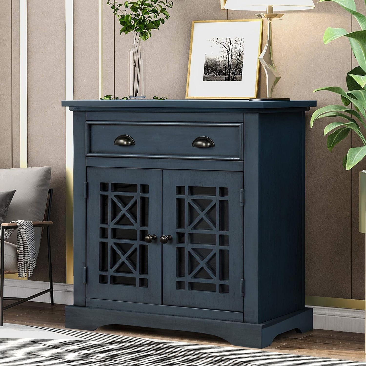 Espresso Storage Cabinet with Doors and Wood Drawer E96200