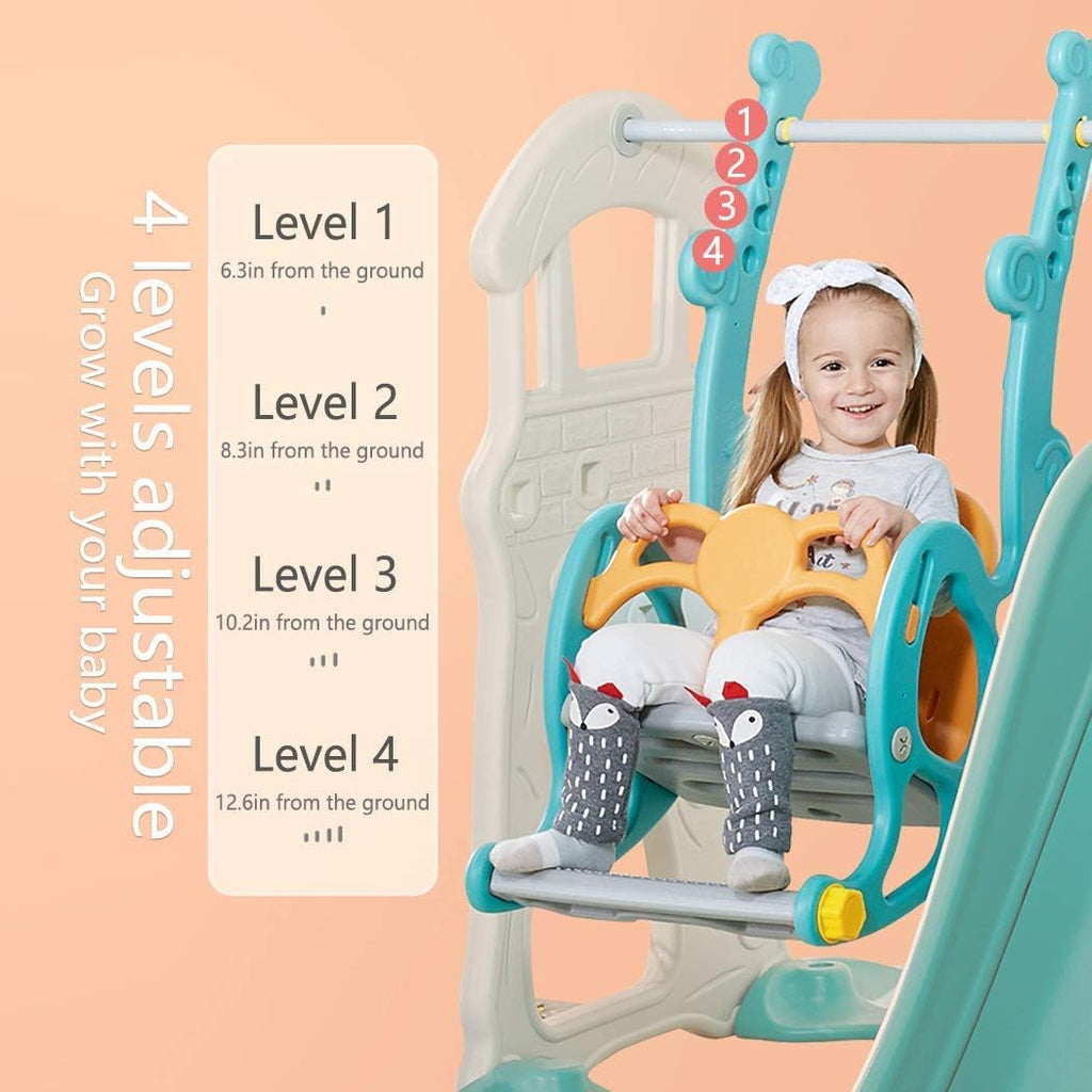 3 in 1 Toddler Slides and Swing Set with Basketball Hoop Kids Climber Playset Blue V2760