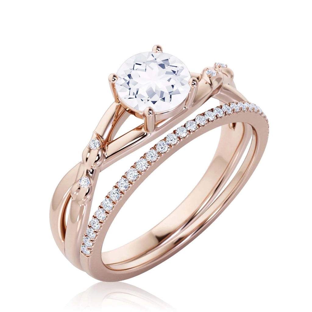 10k Solid Rose Gold Diamond Moissanite Engagement Ring with Matching Band V28585