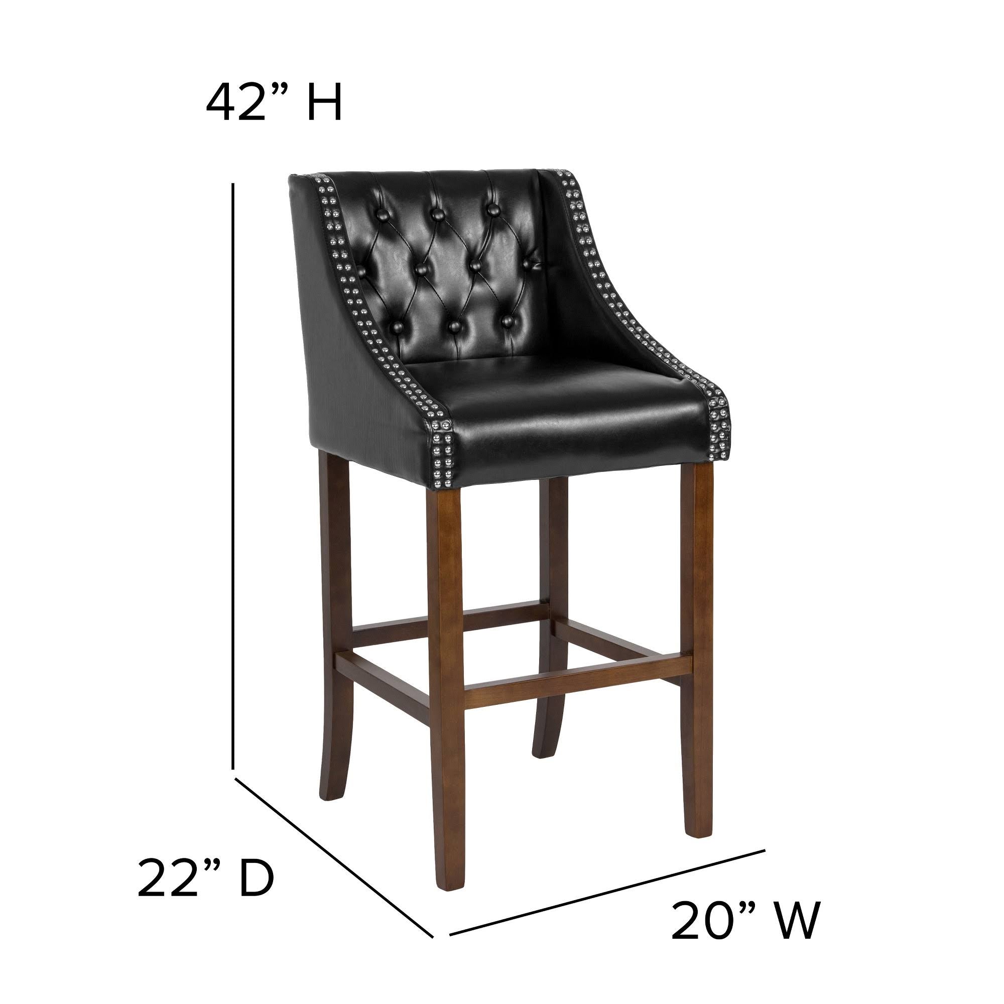 Black Leather Transitional Tufted Walnut Barstool L306