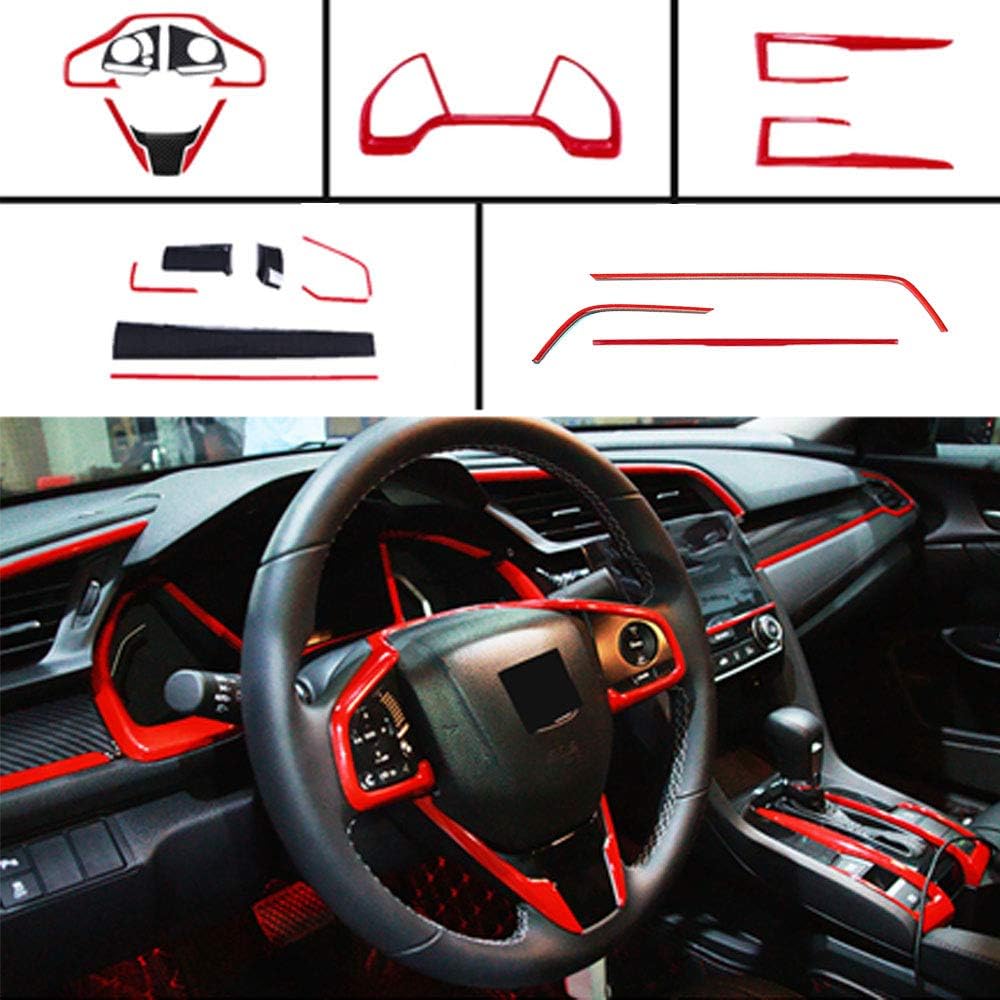 18Pcs Red ABS Carbon Fiber Print Steering Wheel Cover Trim Set V1815