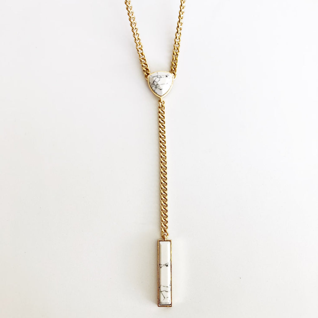 White Howlite Chain Link Statement Necklace Gold W2401