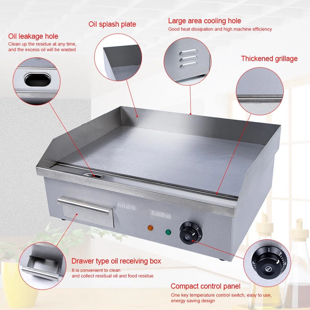 22" Countertop Electric Flat Top Grill Griddle U161