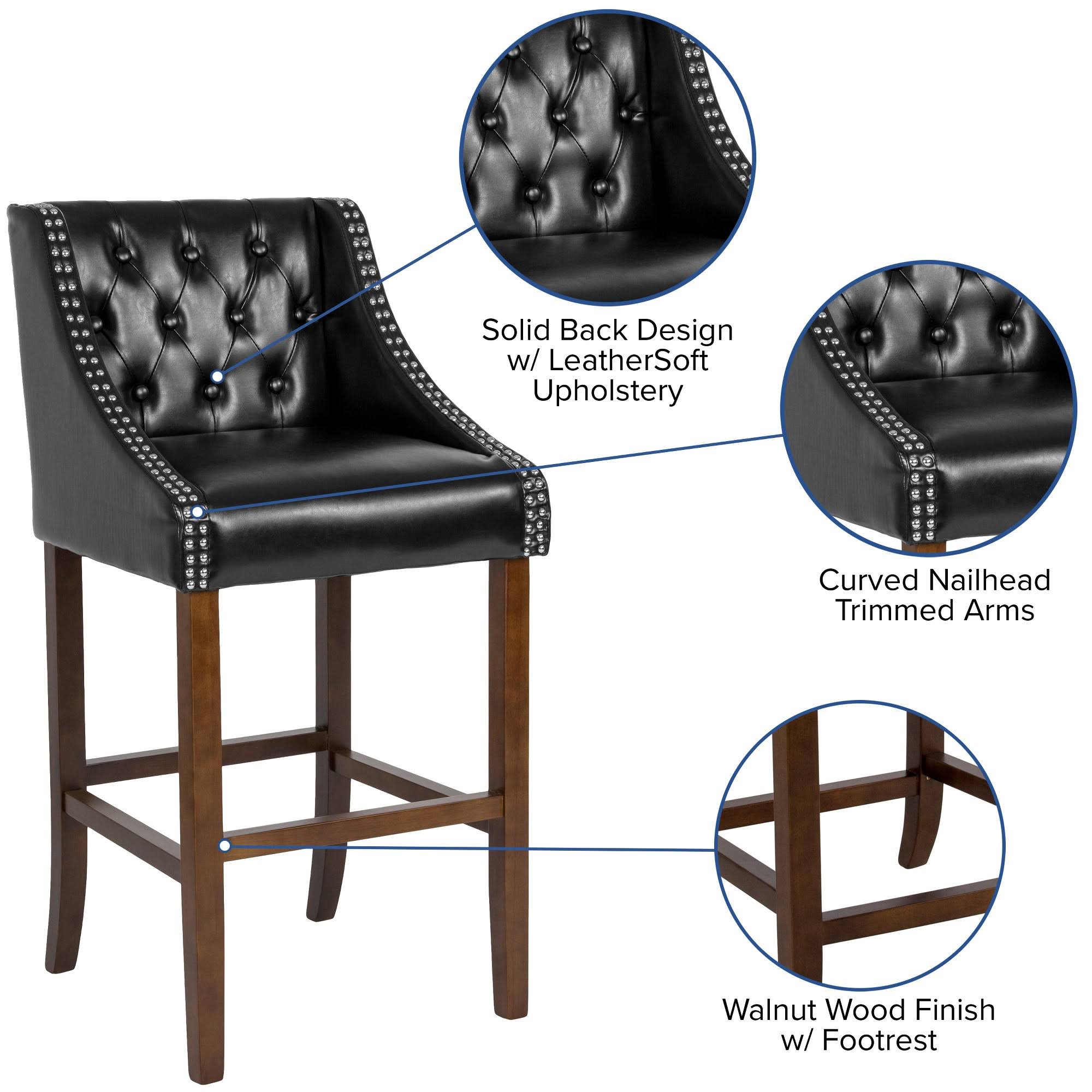 Black Leather Transitional Tufted Walnut Barstool L306