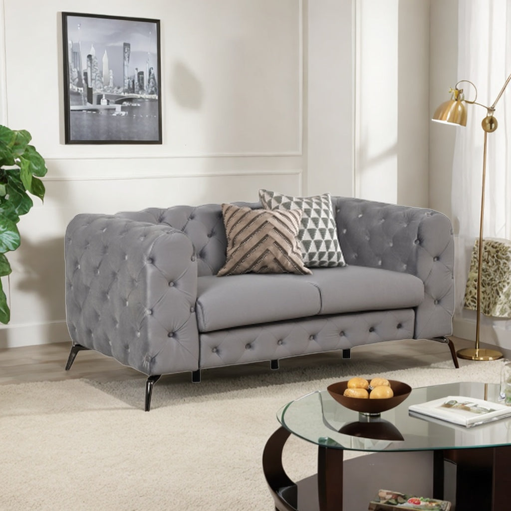 Gray Velvet Button Tufted Loveseat Sofa N4985