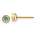 Real 14kt Yellow Gold Diamond and Emerald Halo Post Earrings L610491