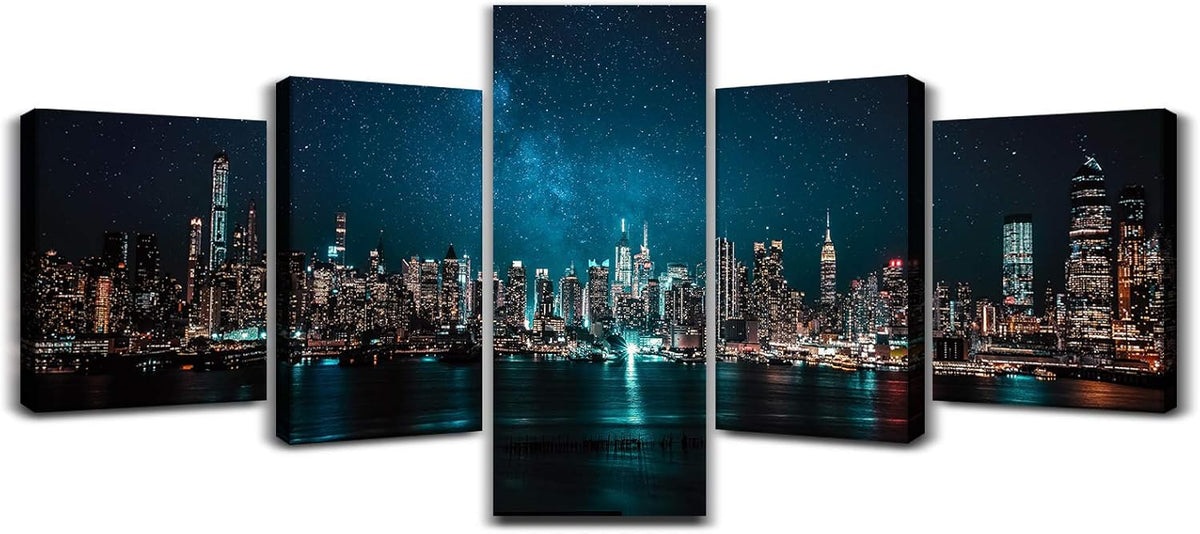 Black and White Cityscape Canvas Print Framed Wall Art 50x24inch D863
