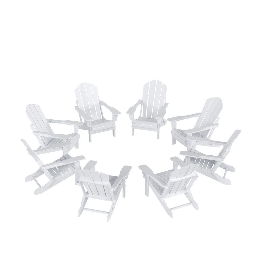 White 8 Pcs Outdoor Folding HDPE Adirondack Patio Chairs T685