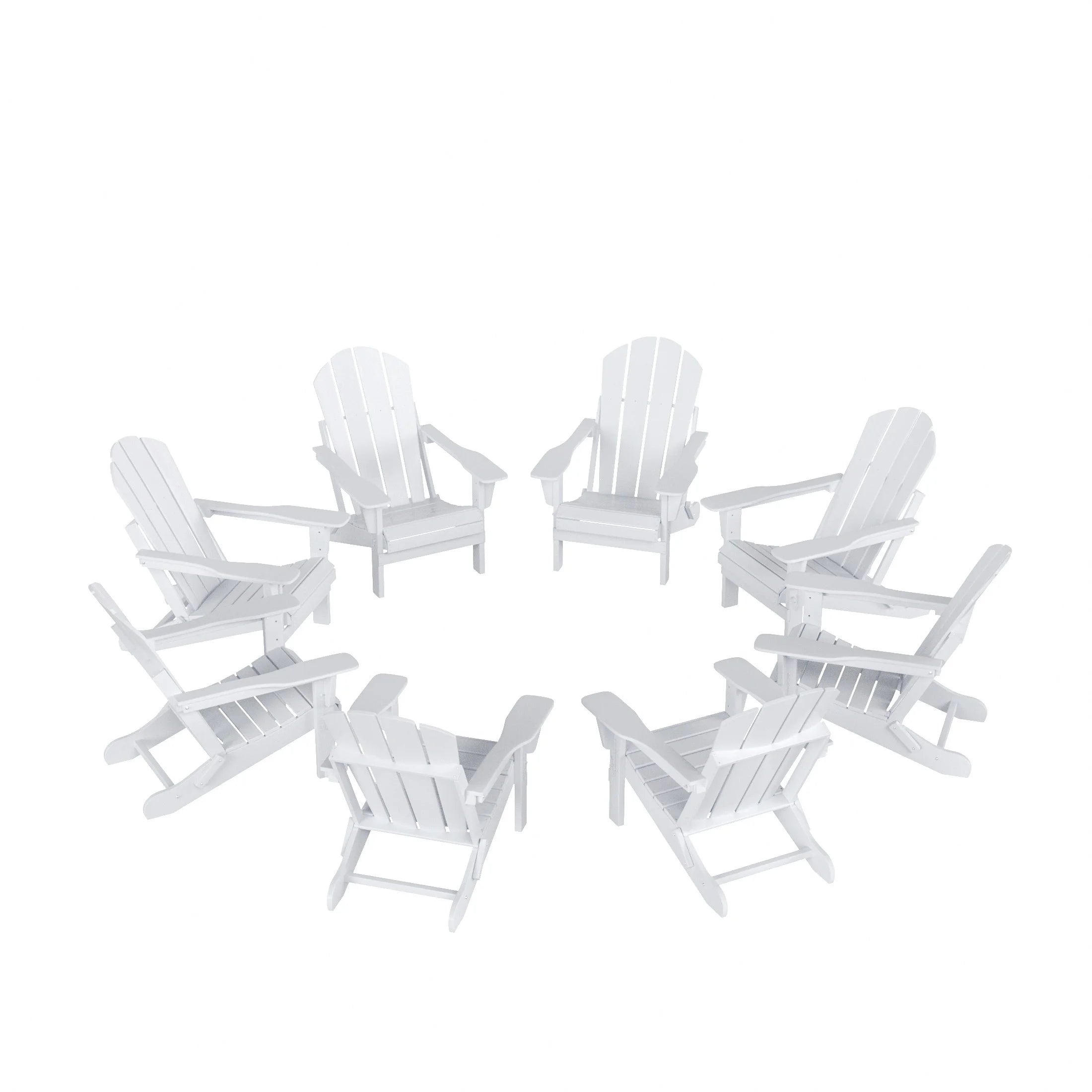 White 8 Pcs Outdoor Folding HDPE Adirondack Patio Chairs T685