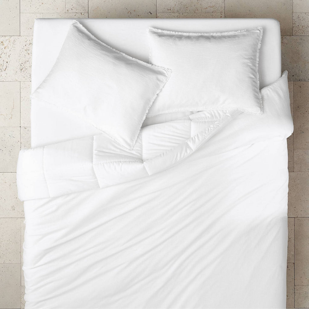 White Linen Blend Comforter & Sham Set D39274
