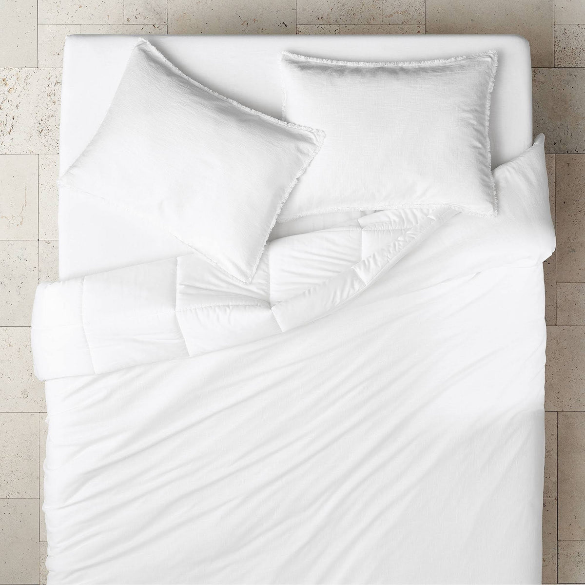 White Linen Blend Comforter & Sham Set D39274