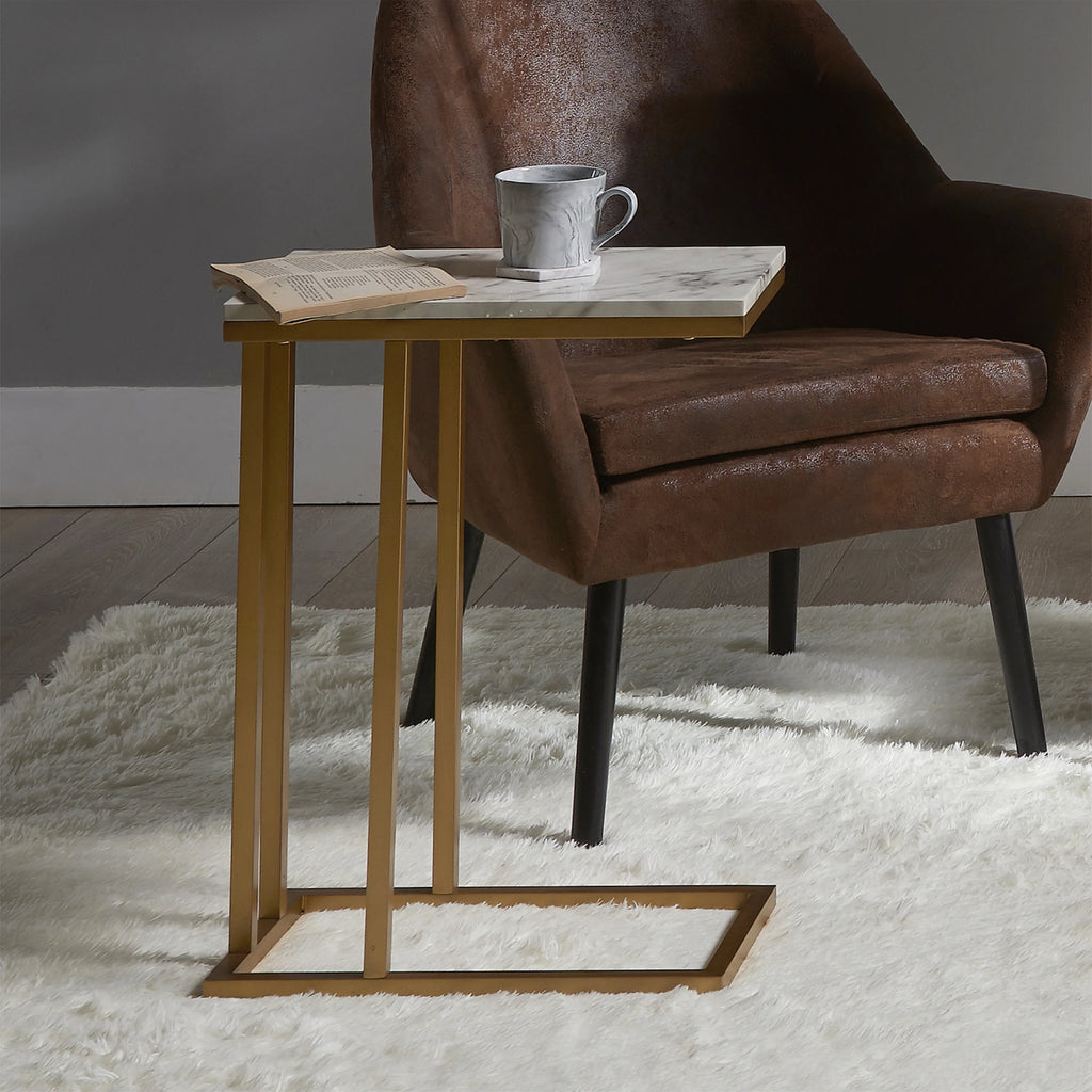 Marble-Look C Shape Side Table W449281