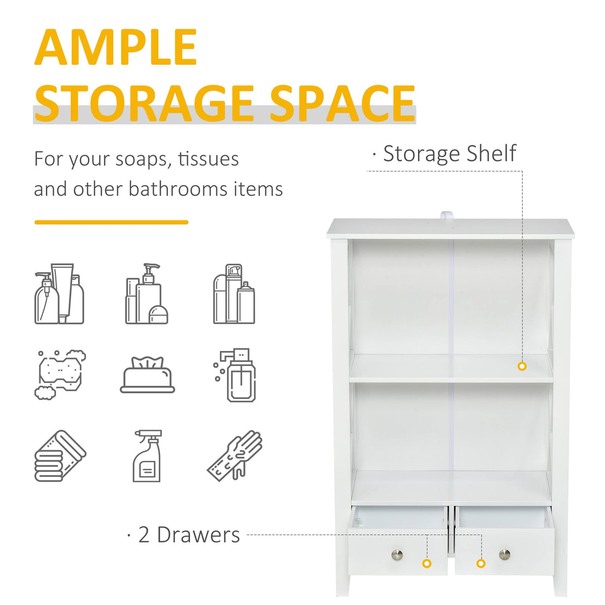 Freestanding Bathroom Storage Cabinet with Two Drawers and 3 Shelves U906373