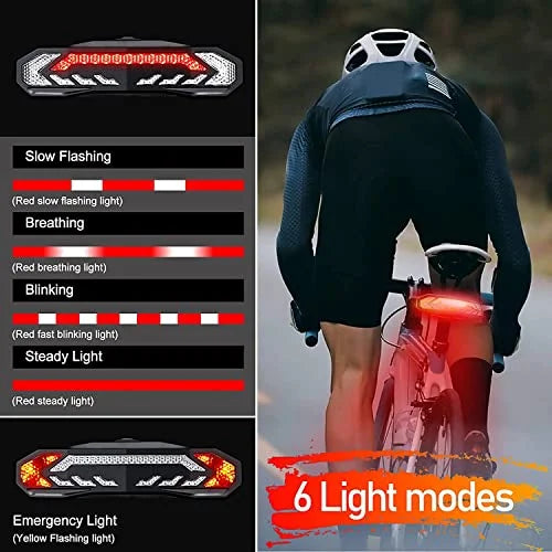 Smart Bike Tail Light with Turn Signals, Remote Control Rear Light USB Rechargeable IP65 Waterproof I756