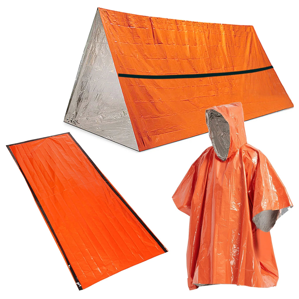 Waterproof Heat Reflective Thermal Poncho Raincoat with Sleeping Bag and Tent Shelter Q92896