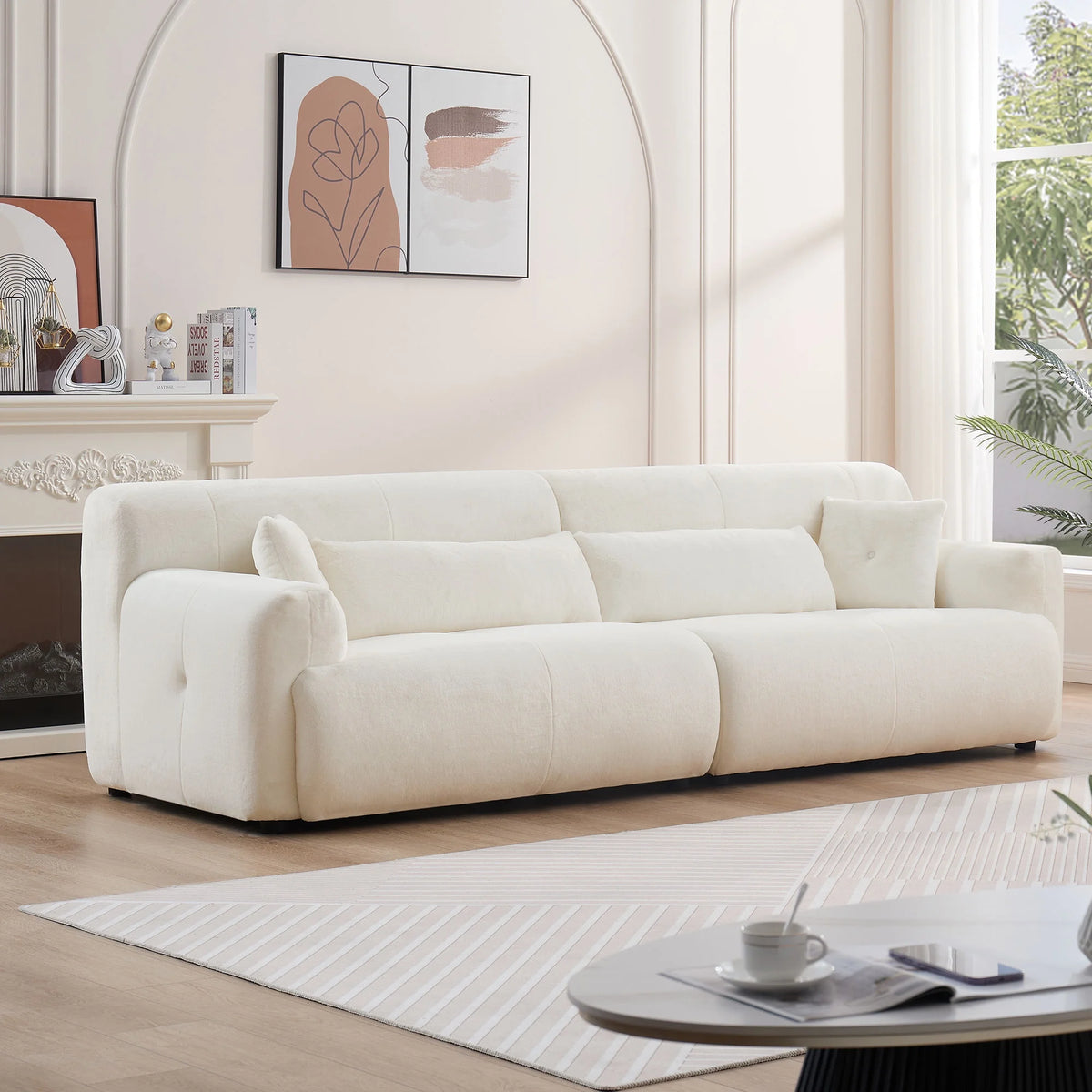 Beige Faux Rabbit Fur Sofa S283