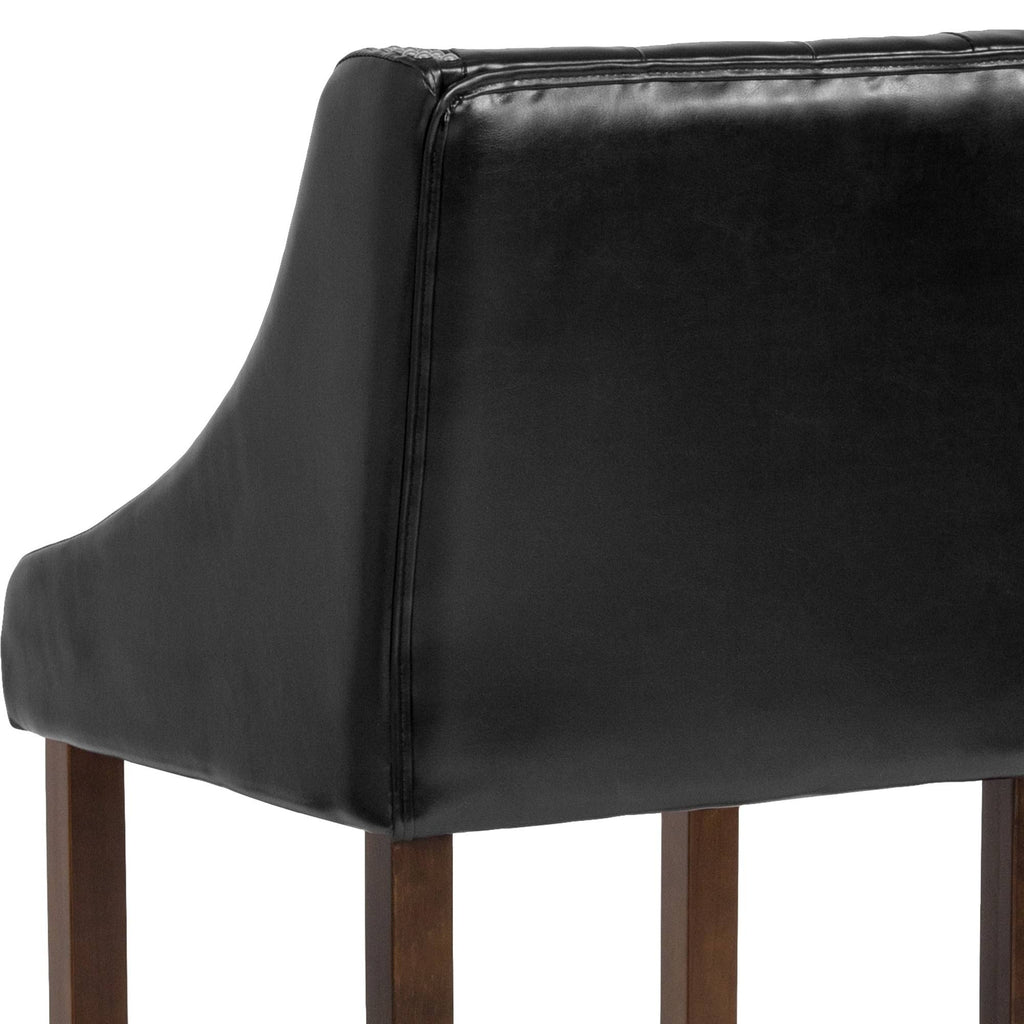 Black Leather Transitional Tufted Walnut Barstool L306