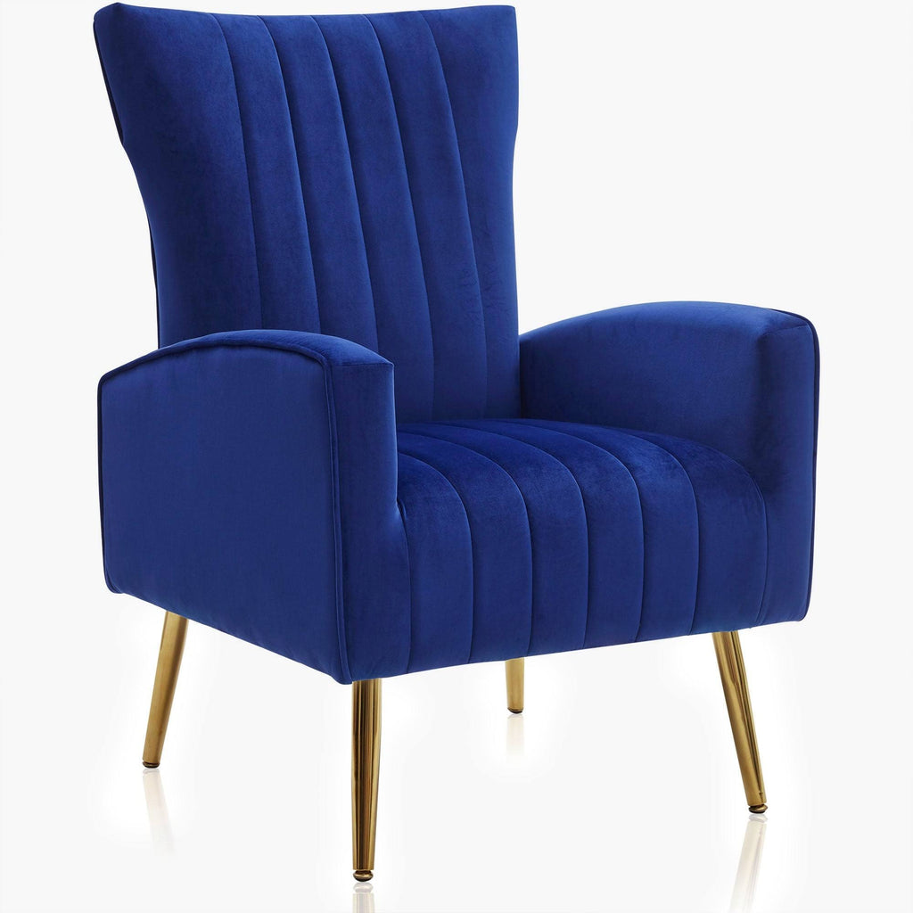 Yellow Velvet Wingback Arm Chair with Metal Legs T4068