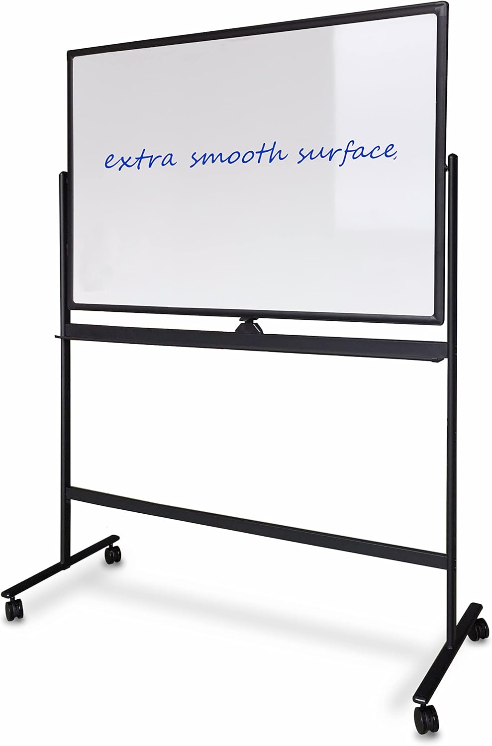 Mobile White Board Double Sided 48 x 32 Inches Adjustable Height Rolling Black Stand I562709