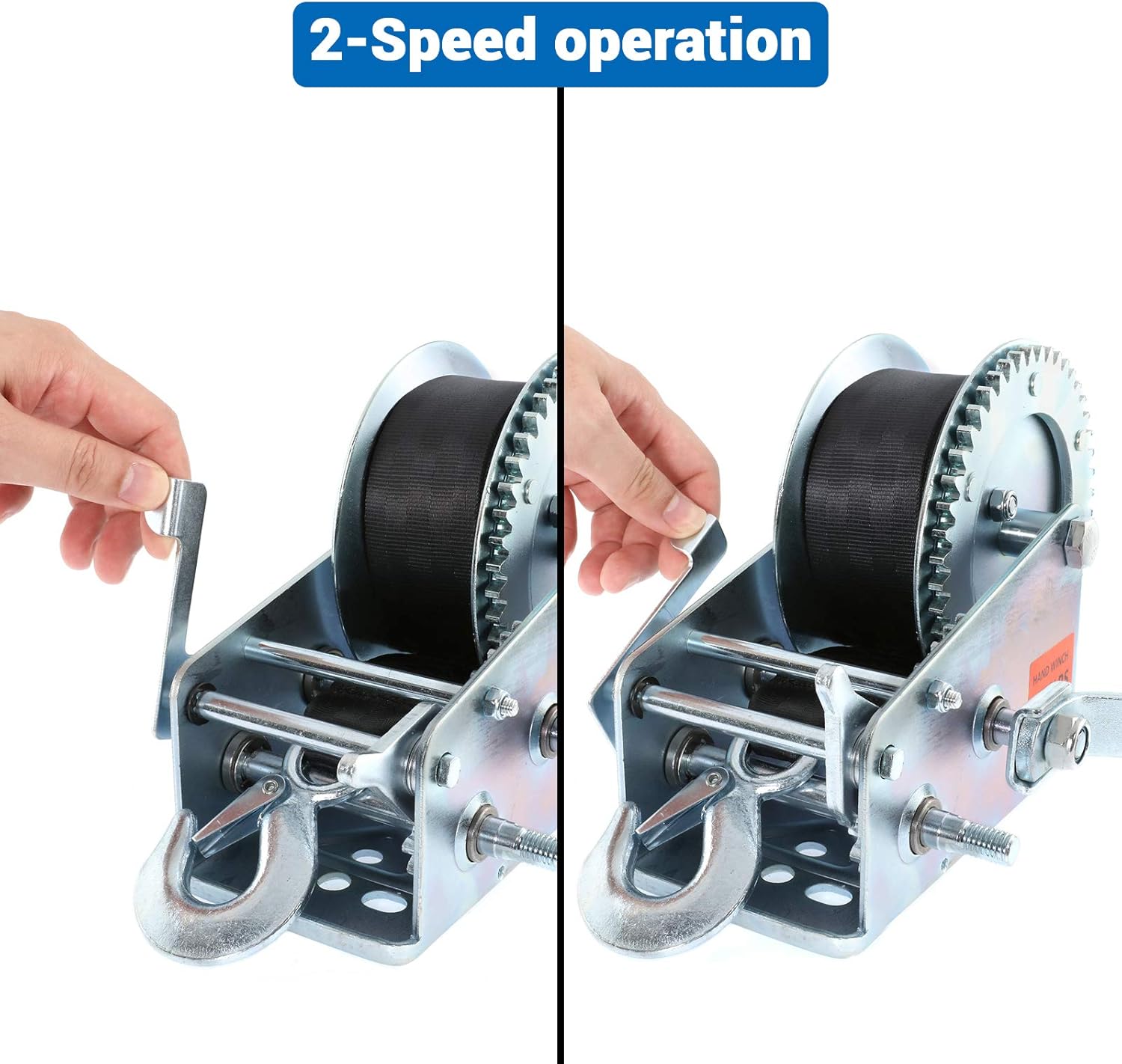 Heavy Duty Hand Winch with 26FT Strap and Hook, Pack of 2 G2577