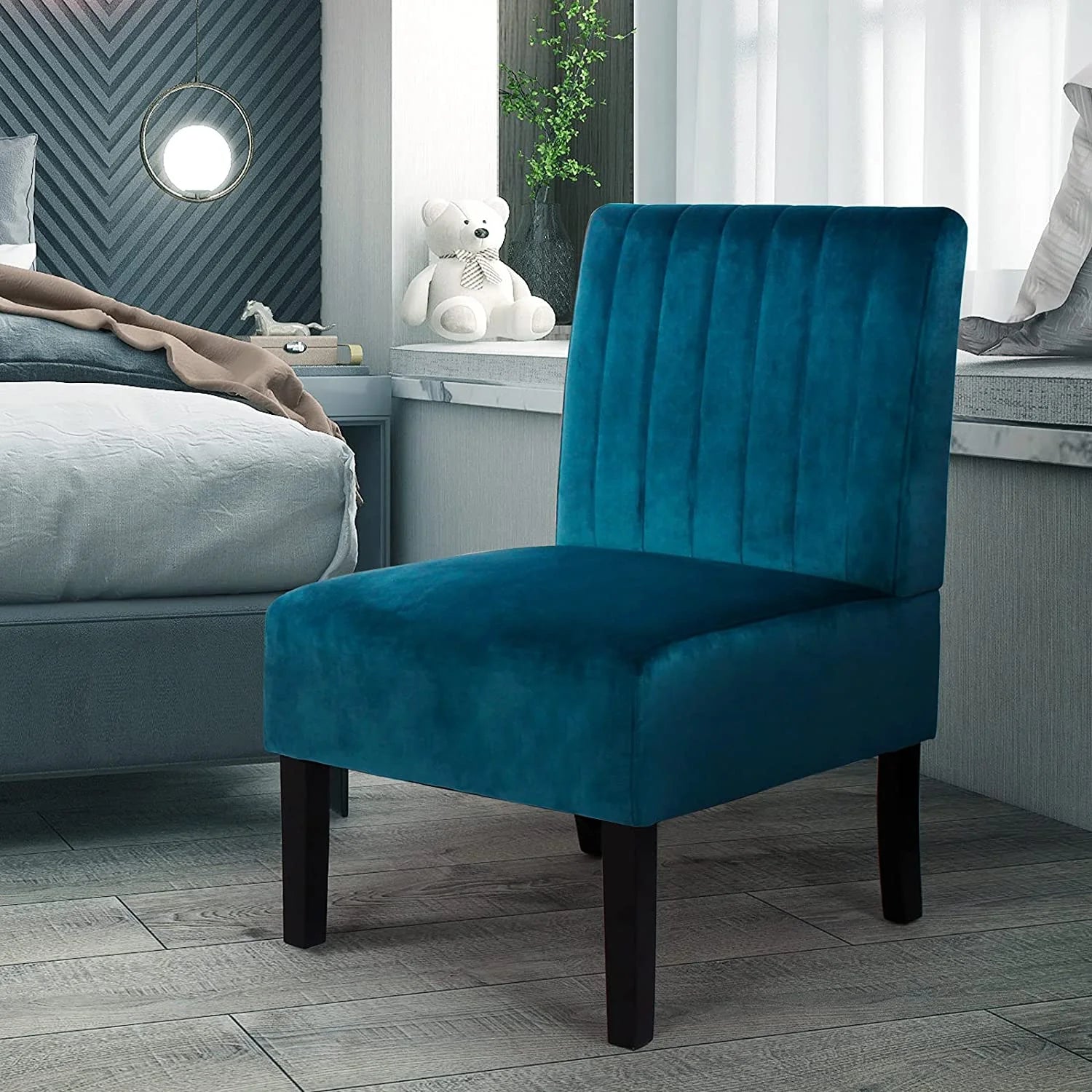 Blue Velvet Armless Accent Chair X93441
