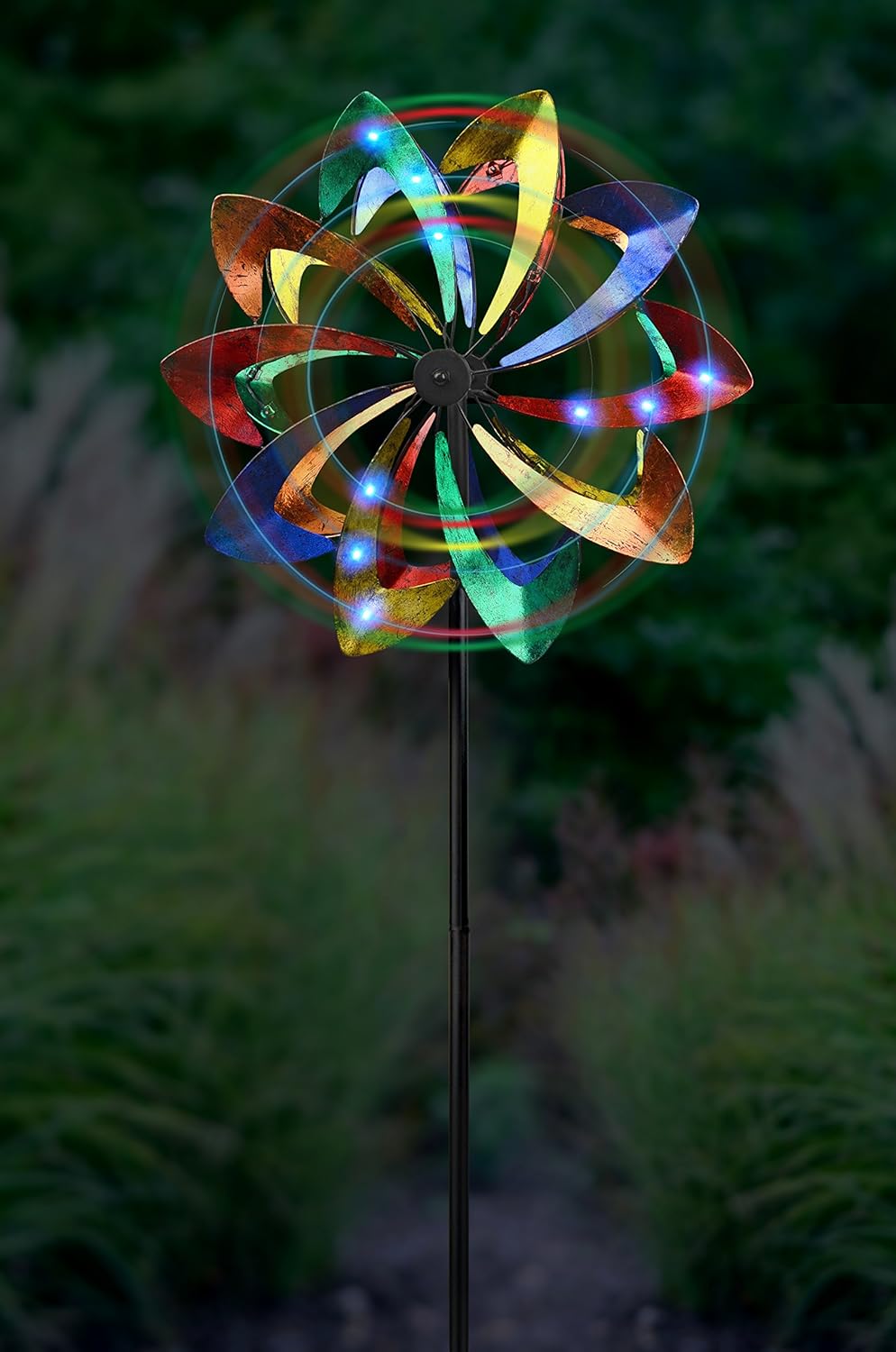Multicolor Garden Art Spinner with Wind Powered Lights G935253