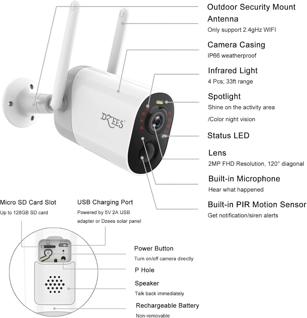 Wireless Outdoor Security Camera with Spotlight, Rechargeable Battery, AI Motion Detection, 2-Way Talk, Color Night Vision, IP66 WiFi Camera Q6218