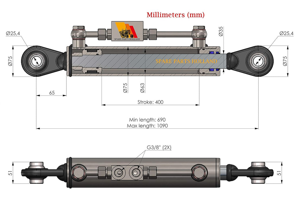 Hydraulic Top Link Cat. 2-2 with Locking Block G782114