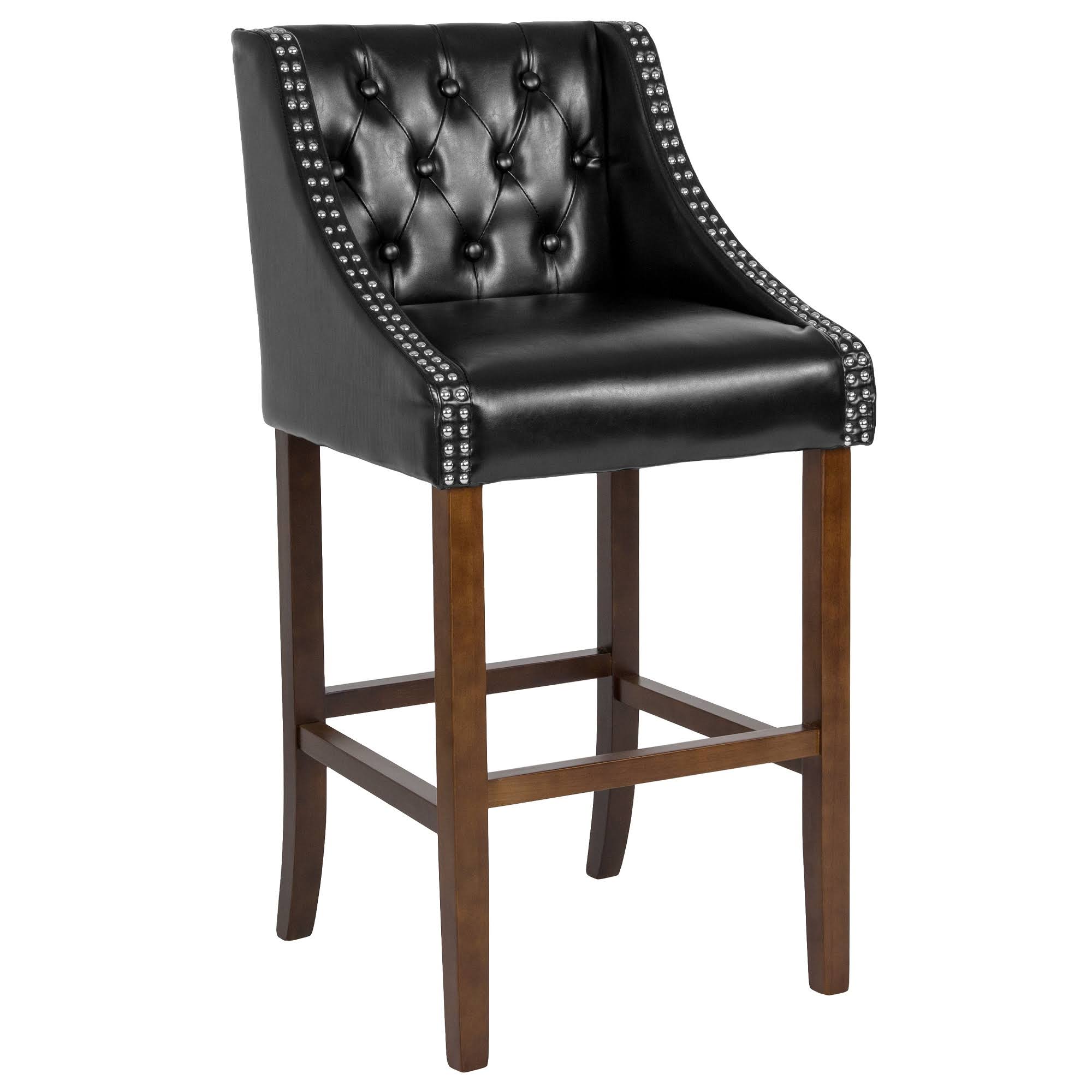 Black Leather Transitional Tufted Walnut Barstool L306