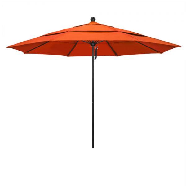 11' Patio Umbrella with Black Aluminum Pole Fiberglass Ribs Pulley C361403