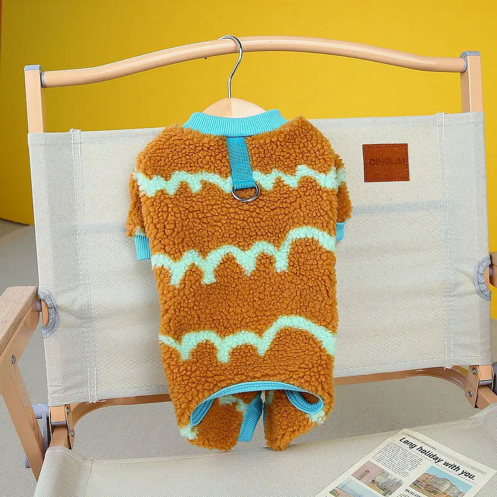 Beige Brown Coral Velvet Four-Legged Dog Jumpsuit O35894