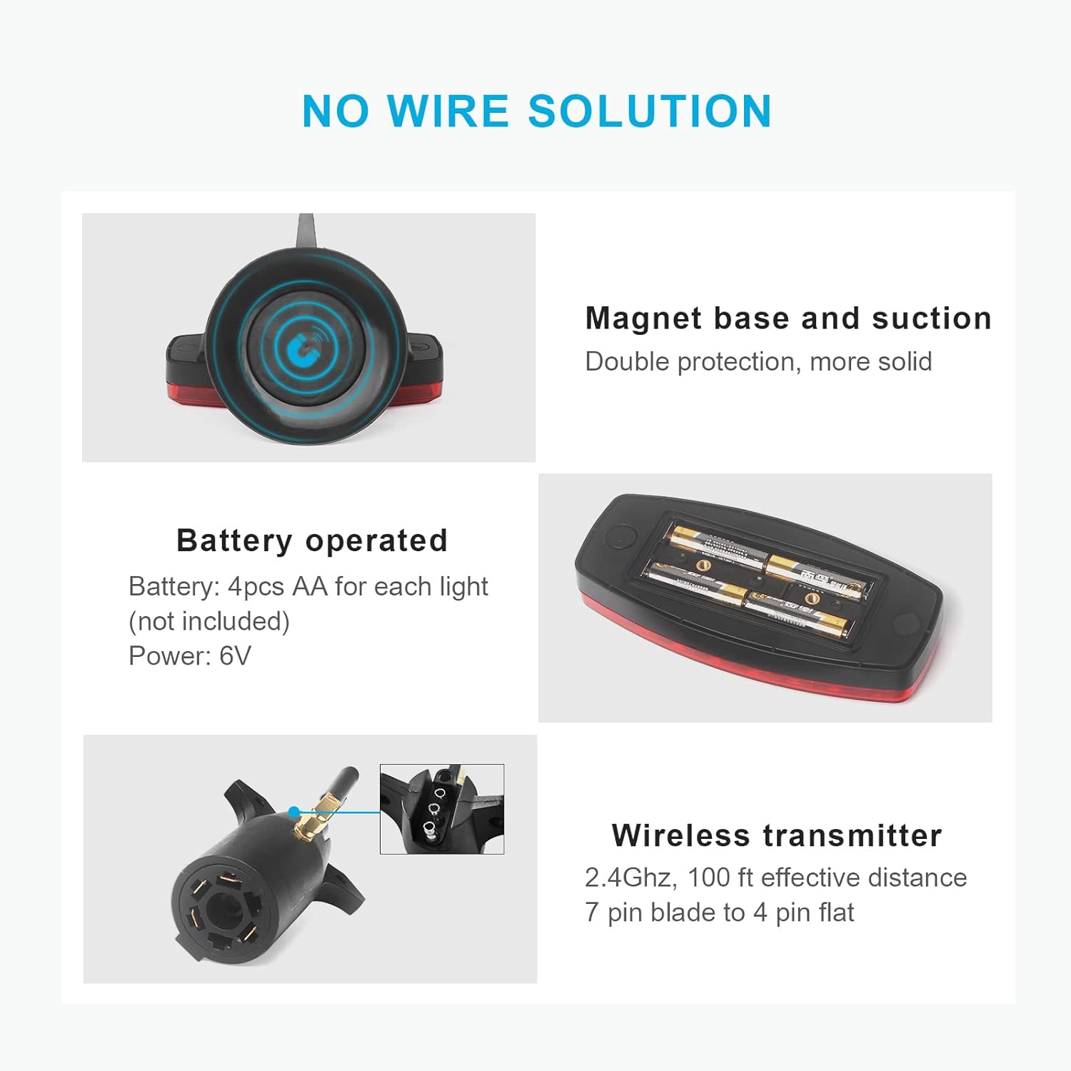 Wireless Trailer Lights with Adjustable Bracket, Battery Magnetic Tow Lights with Strobe D454958