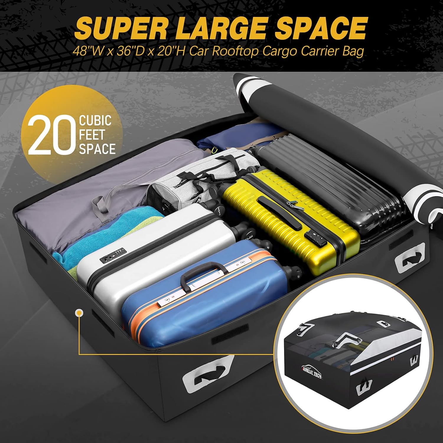 20 Cubic Feet Waterproof Car Rooftop Cargo Carrier Bag with Anti-Slip Mat I137095